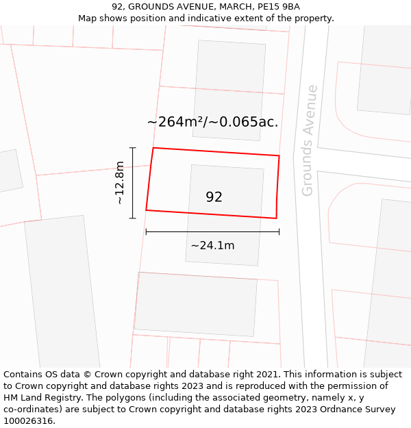 92, GROUNDS AVENUE, MARCH, PE15 9BA: Plot and title map