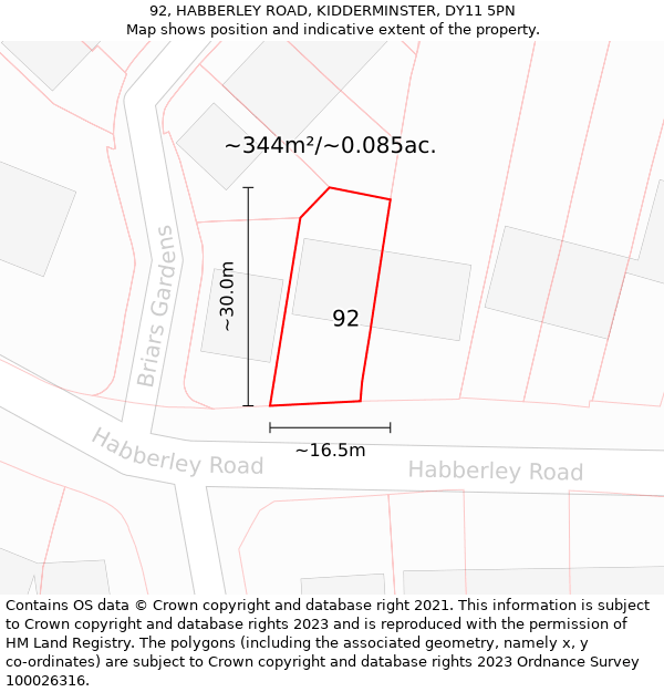92, HABBERLEY ROAD, KIDDERMINSTER, DY11 5PN: Plot and title map