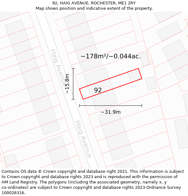 92, HAIG AVENUE, ROCHESTER, ME1 2RY: Plot and title map