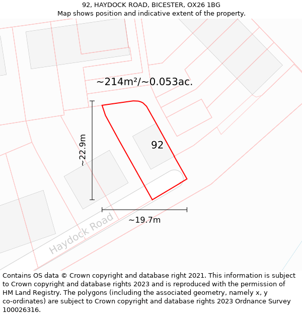 92, HAYDOCK ROAD, BICESTER, OX26 1BG: Plot and title map