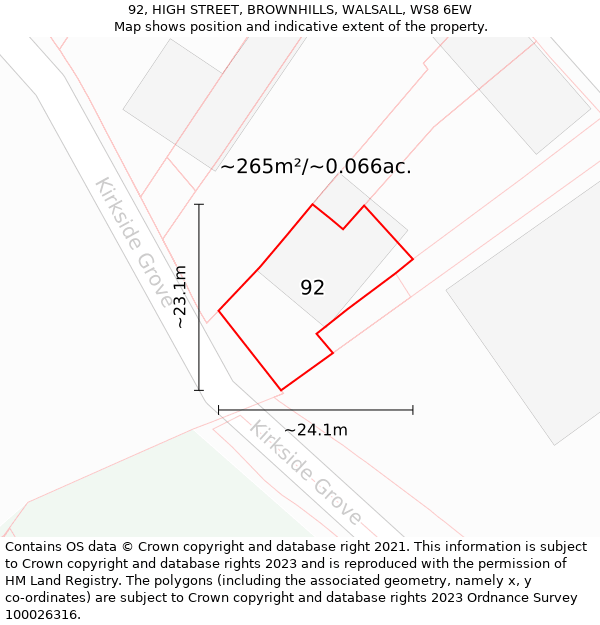 92, HIGH STREET, BROWNHILLS, WALSALL, WS8 6EW: Plot and title map