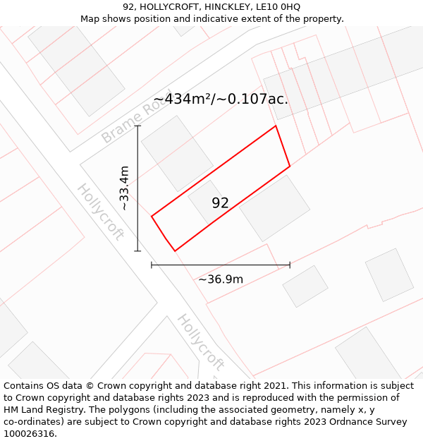 92, HOLLYCROFT, HINCKLEY, LE10 0HQ: Plot and title map