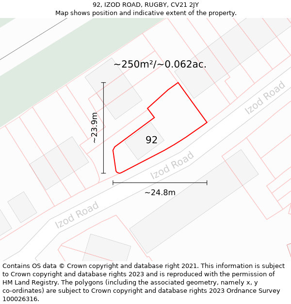 92, IZOD ROAD, RUGBY, CV21 2JY: Plot and title map