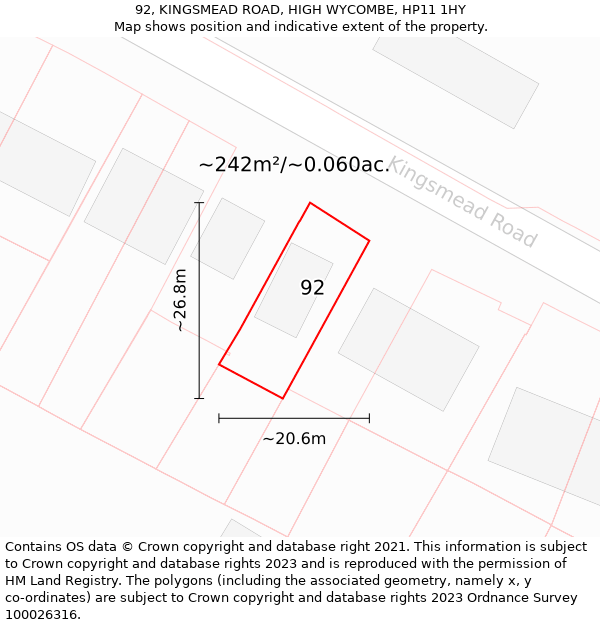 92, KINGSMEAD ROAD, HIGH WYCOMBE, HP11 1HY: Plot and title map