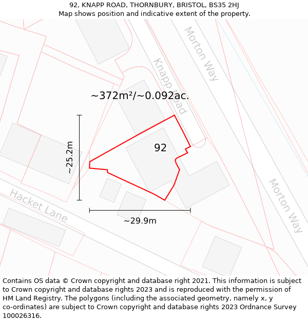 92, KNAPP ROAD, THORNBURY, BRISTOL, BS35 2HJ: Plot and title map