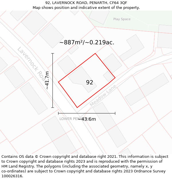 92, LAVERNOCK ROAD, PENARTH, CF64 3QF: Plot and title map