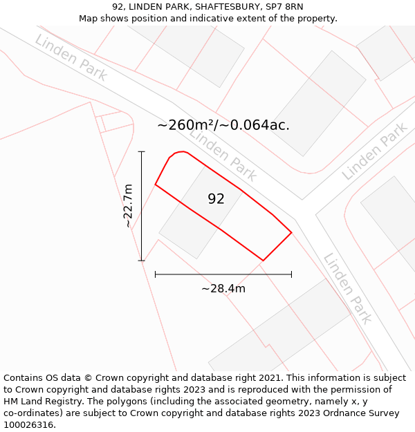 92, LINDEN PARK, SHAFTESBURY, SP7 8RN: Plot and title map