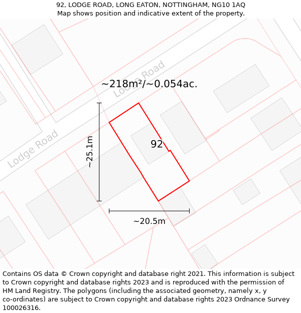 92, LODGE ROAD, LONG EATON, NOTTINGHAM, NG10 1AQ: Plot and title map