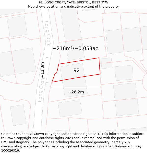 92, LONG CROFT, YATE, BRISTOL, BS37 7YW: Plot and title map