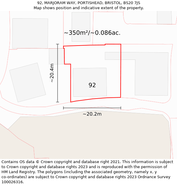 92, MARJORAM WAY, PORTISHEAD, BRISTOL, BS20 7JS: Plot and title map