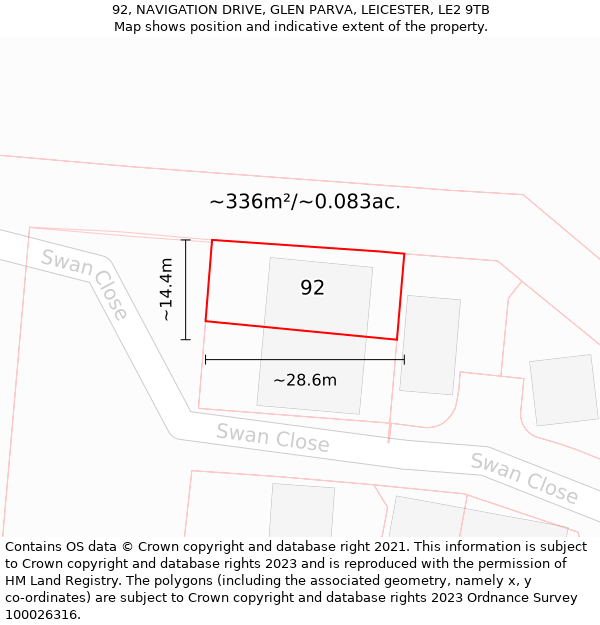 92, NAVIGATION DRIVE, GLEN PARVA, LEICESTER, LE2 9TB: Plot and title map