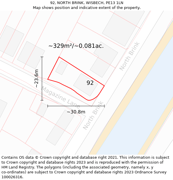 92, NORTH BRINK, WISBECH, PE13 1LN: Plot and title map