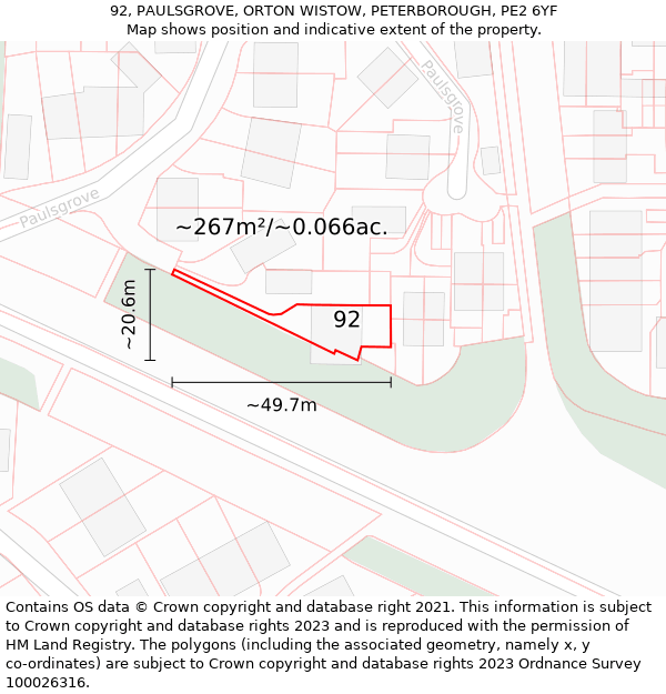 92, PAULSGROVE, ORTON WISTOW, PETERBOROUGH, PE2 6YF: Plot and title map