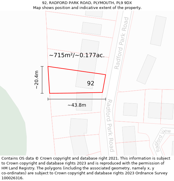 92, RADFORD PARK ROAD, PLYMOUTH, PL9 9DX: Plot and title map