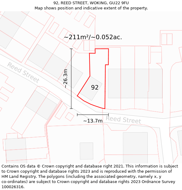 92, REED STREET, WOKING, GU22 9FU: Plot and title map