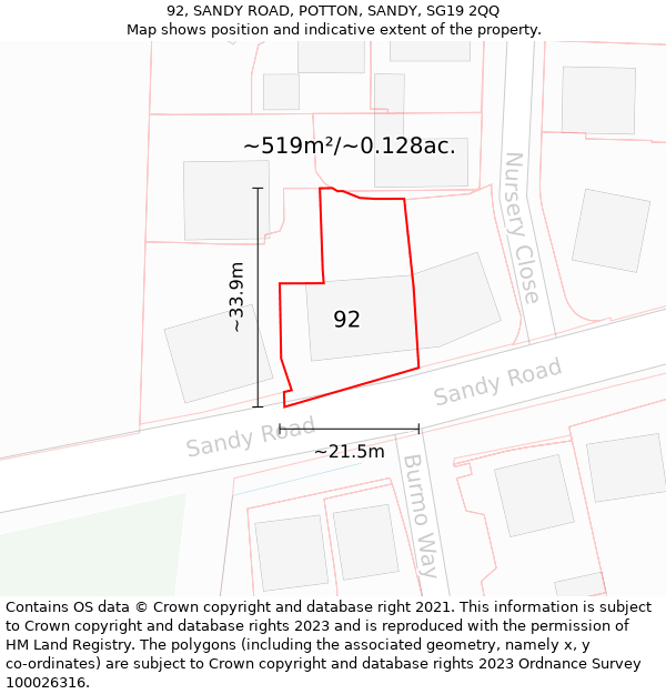 92, SANDY ROAD, POTTON, SANDY, SG19 2QQ: Plot and title map