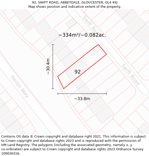 92, SWIFT ROAD, ABBEYDALE, GLOUCESTER, GL4 4XJ: Plot and title map