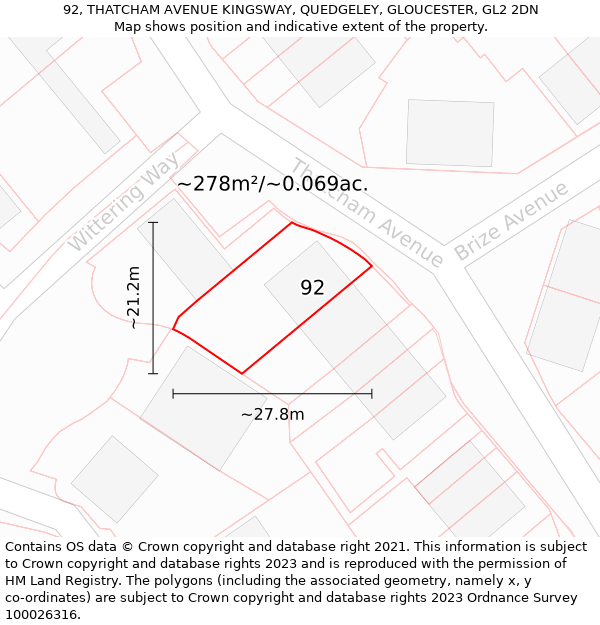 92, THATCHAM AVENUE KINGSWAY, QUEDGELEY, GLOUCESTER, GL2 2DN: Plot and title map