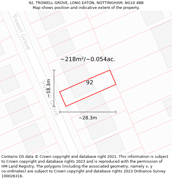 92, TROWELL GROVE, LONG EATON, NOTTINGHAM, NG10 4BB: Plot and title map