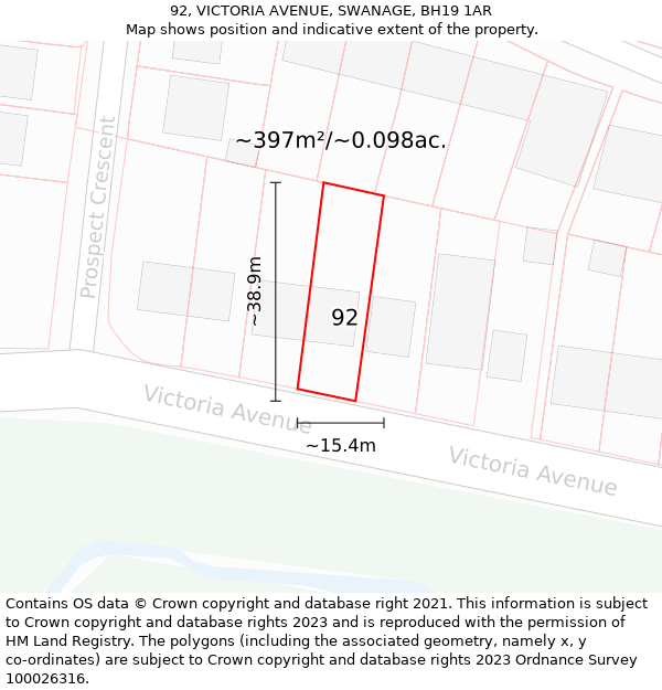 92, VICTORIA AVENUE, SWANAGE, BH19 1AR: Plot and title map