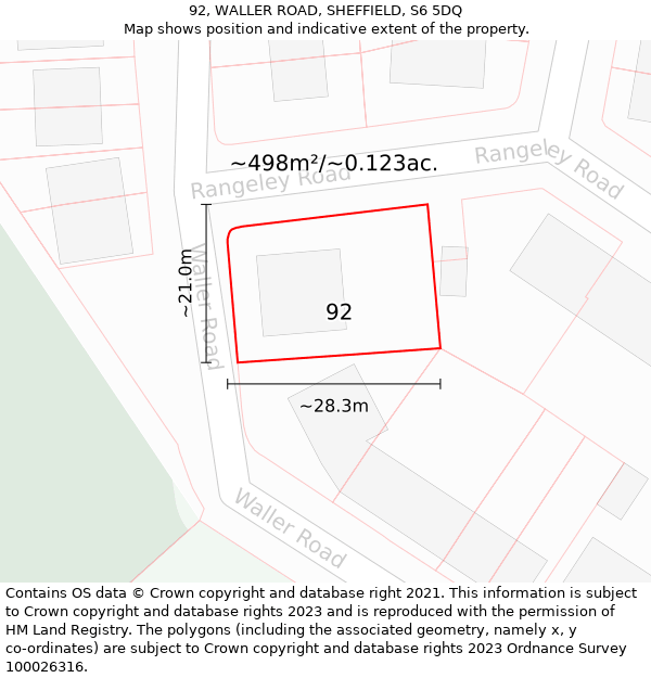 92, WALLER ROAD, SHEFFIELD, S6 5DQ: Plot and title map