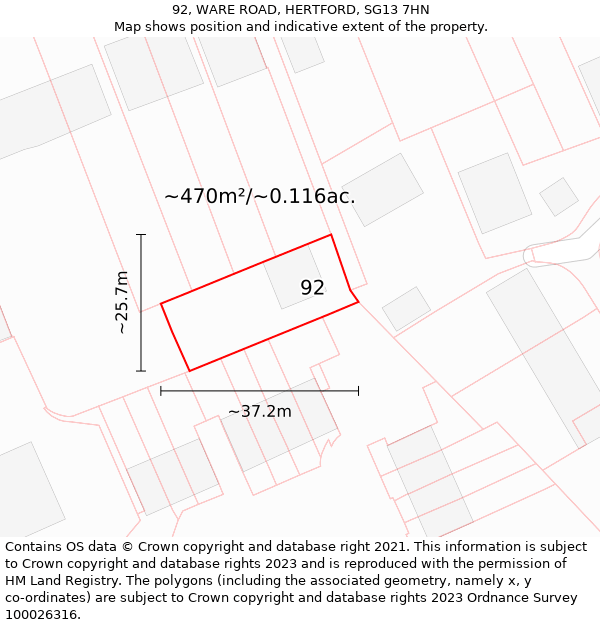 92, WARE ROAD, HERTFORD, SG13 7HN: Plot and title map