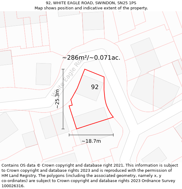 92, WHITE EAGLE ROAD, SWINDON, SN25 1PS: Plot and title map