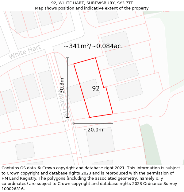 92, WHITE HART, SHREWSBURY, SY3 7TE: Plot and title map