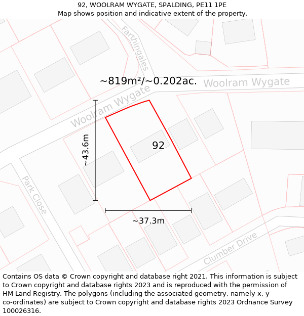 92, WOOLRAM WYGATE, SPALDING, PE11 1PE: Plot and title map