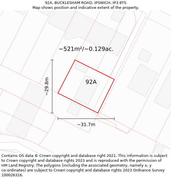 92A, BUCKLESHAM ROAD, IPSWICH, IP3 8TS: Plot and title map