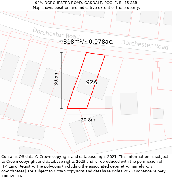 92A, DORCHESTER ROAD, OAKDALE, POOLE, BH15 3SB: Plot and title map