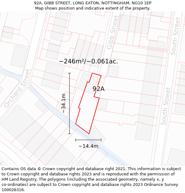 92A, GIBB STREET, LONG EATON, NOTTINGHAM, NG10 1EP: Plot and title map