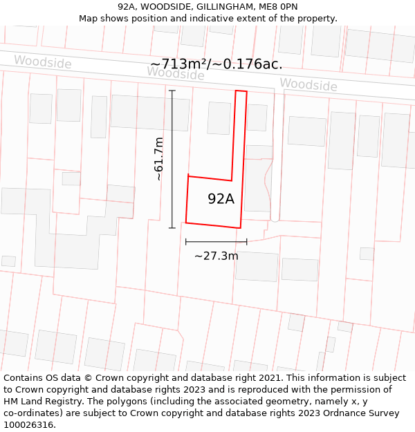 92A, WOODSIDE, GILLINGHAM, ME8 0PN: Plot and title map