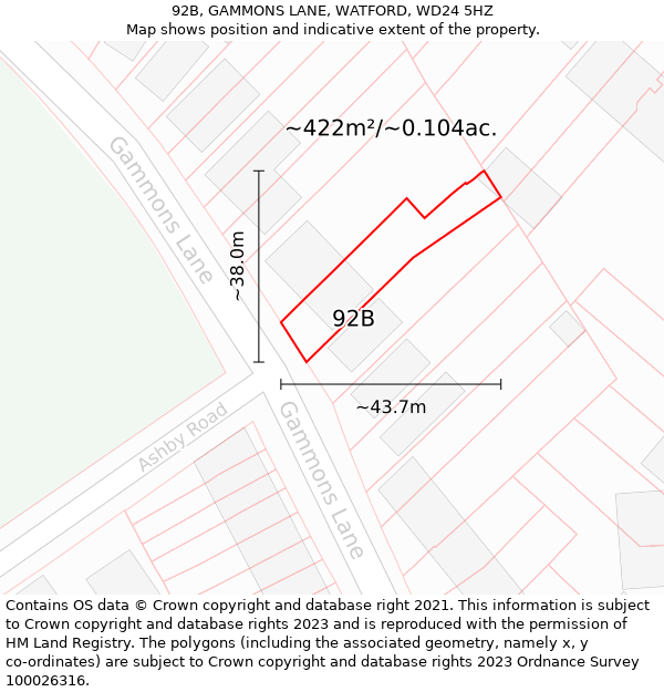 92B, GAMMONS LANE, WATFORD, WD24 5HZ: Plot and title map