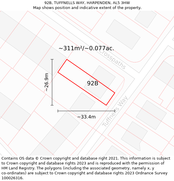 92B, TUFFNELLS WAY, HARPENDEN, AL5 3HW: Plot and title map