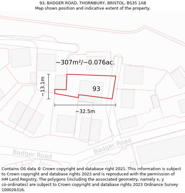 93, BADGER ROAD, THORNBURY, BRISTOL, BS35 1AB: Plot and title map