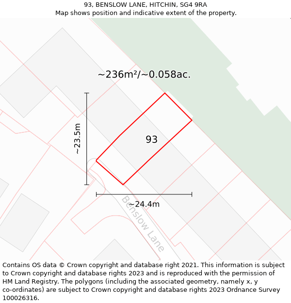 93, BENSLOW LANE, HITCHIN, SG4 9RA: Plot and title map