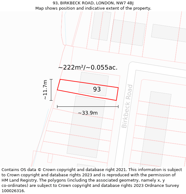 93, BIRKBECK ROAD, LONDON, NW7 4BJ: Plot and title map