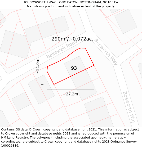 93, BOSWORTH WAY, LONG EATON, NOTTINGHAM, NG10 1EA: Plot and title map