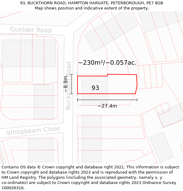 93, BUCKTHORN ROAD, HAMPTON HARGATE, PETERBOROUGH, PE7 8GB: Plot and title map