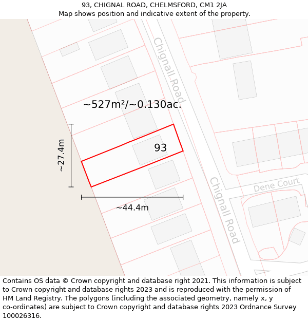 93, CHIGNAL ROAD, CHELMSFORD, CM1 2JA: Plot and title map
