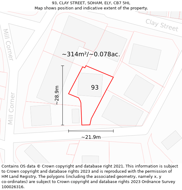 93, CLAY STREET, SOHAM, ELY, CB7 5HL: Plot and title map