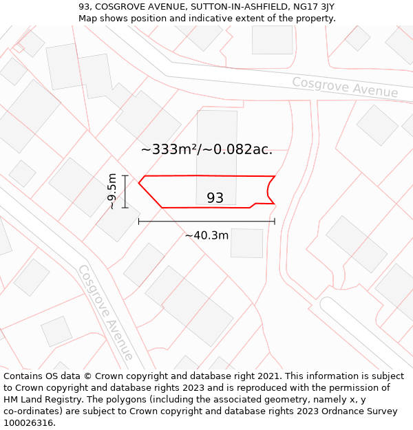 93, COSGROVE AVENUE, SUTTON-IN-ASHFIELD, NG17 3JY: Plot and title map