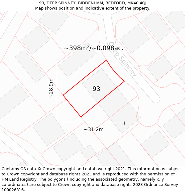 93, DEEP SPINNEY, BIDDENHAM, BEDFORD, MK40 4QJ: Plot and title map