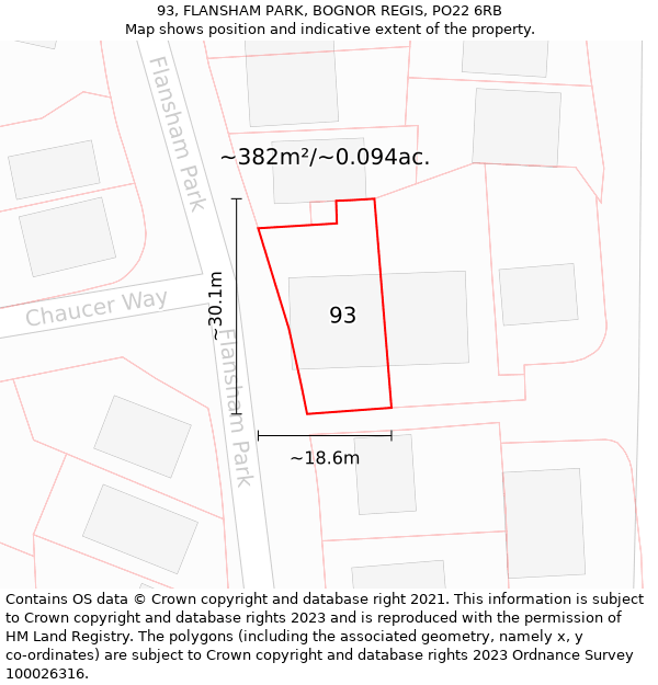 93, FLANSHAM PARK, BOGNOR REGIS, PO22 6RB: Plot and title map