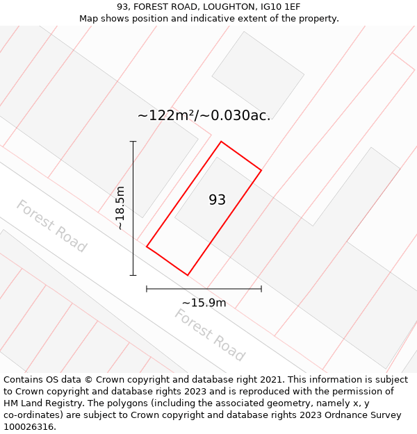 93, FOREST ROAD, LOUGHTON, IG10 1EF: Plot and title map