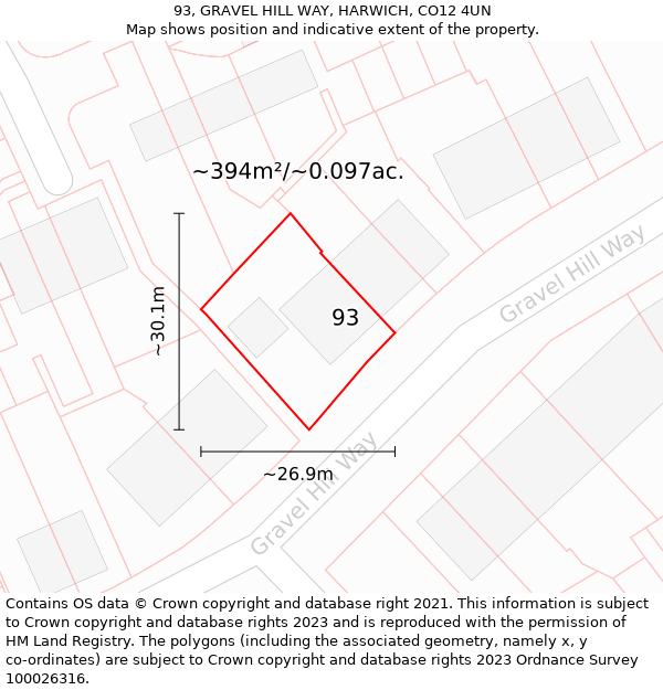 93, GRAVEL HILL WAY, HARWICH, CO12 4UN: Plot and title map