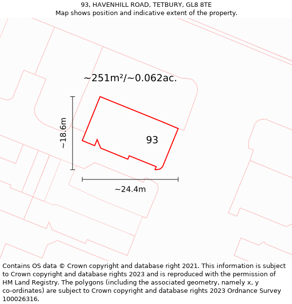 93, HAVENHILL ROAD, TETBURY, GL8 8TE: Plot and title map
