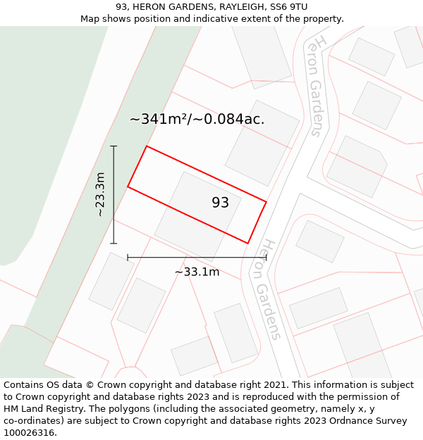 93, HERON GARDENS, RAYLEIGH, SS6 9TU: Plot and title map