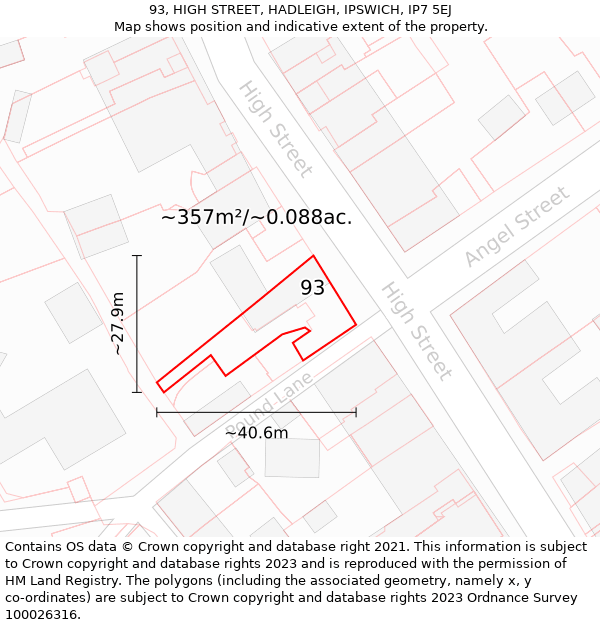 93, HIGH STREET, HADLEIGH, IPSWICH, IP7 5EJ: Plot and title map